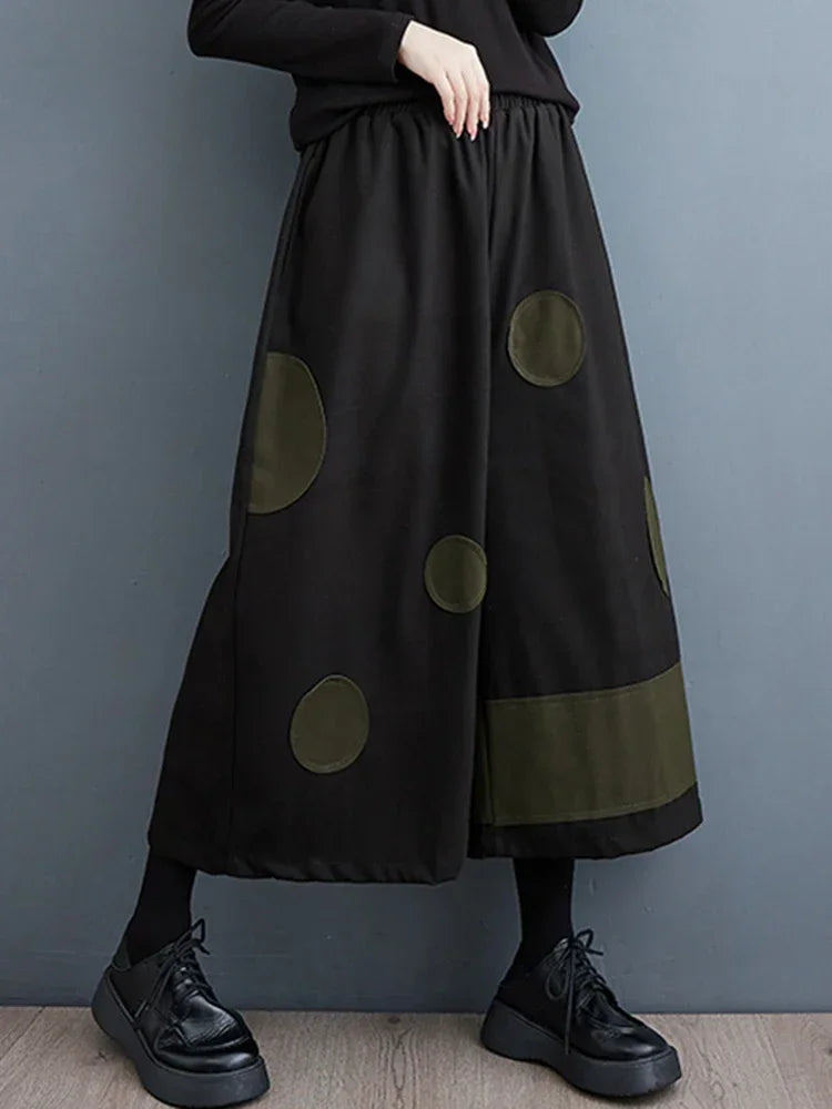 XITAO Loose Dot Patchwork Wide Leg Pants Simplicity Fashion Street Wind Women Spring Trend All-match Calf Length Pants DMJ2765