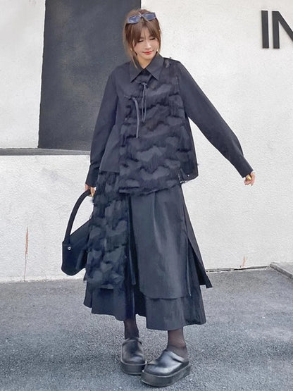 XITAO Asymmetric Plated A-line Skirt Casual Loose Fitting Elastic Waist Fashion Solid Color All Match Summer Women Skirt ZMY1074