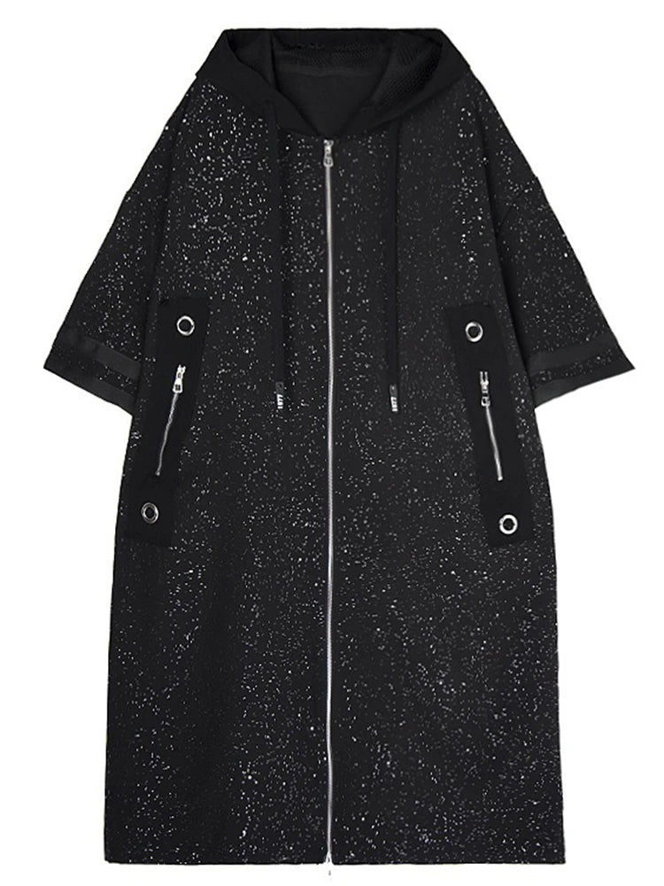 XITAO Zipper Hooded Drawstring Coat Casual Loose Fitting Slimming New Arrival V-neck Personality Spring Female Trench ZMY1049