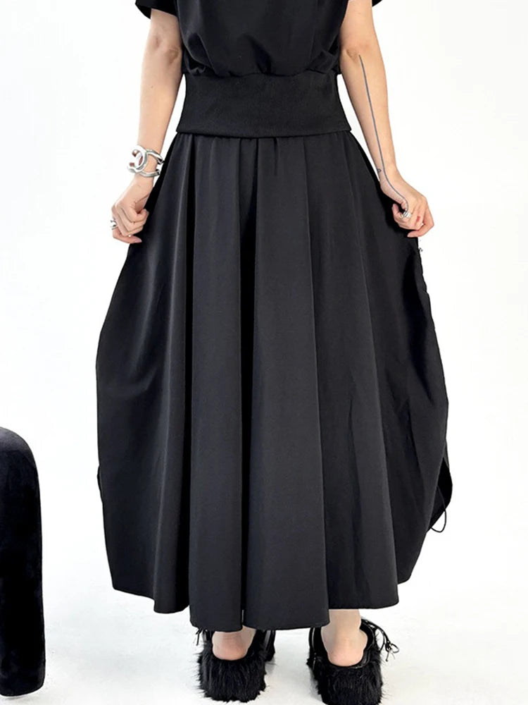 XITAO Bud Pocket Elastic Waist Skirt Casual Loose Fitting A-line Hong Kong New Personality Solid Color Women Skirt ZMY1329