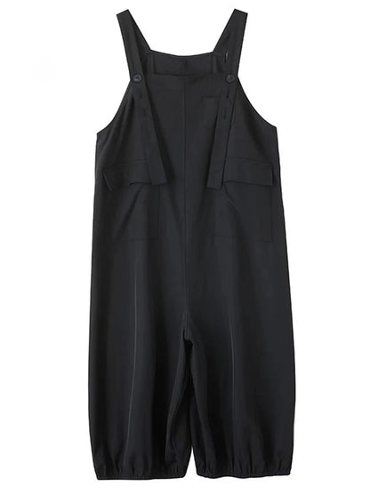 XITAO Sleeveless Straps Jumpsuits Temperament A-line Pocket Patchwork Women Loose Solid Color Summer Slimming Jumpsuits ZMY1338