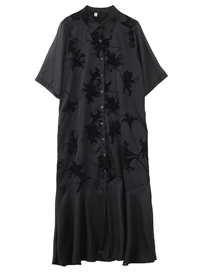 XITAO Patchwork Print Dress Gauze Loose Half Sleeve Elegant Single Breasted Temperament Vintage Summer Woman Dress ZMY1282