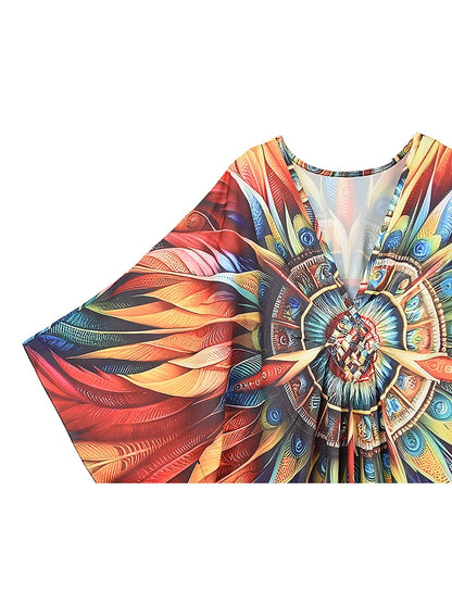XITAO Contrast Color V-neck Vintage Dress Bat Wing Sleeve Temperament Summer Woman Loose Pullover Ankle-length Dress GJ1200