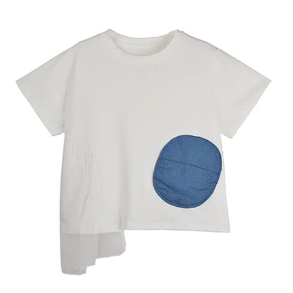 XITAO Irregular Patchwork Mesh Pocket T-shirt Casual O-neck Short Sleeve Personality Loose Fitting Summer Women T-shirt GYX1523