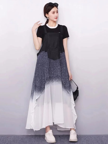 XITAO Patchwork Pocket Sleeveless Dress Loose Casual Gradient Slimming Personality Square Collar Summer Woman Dress ZMY1348