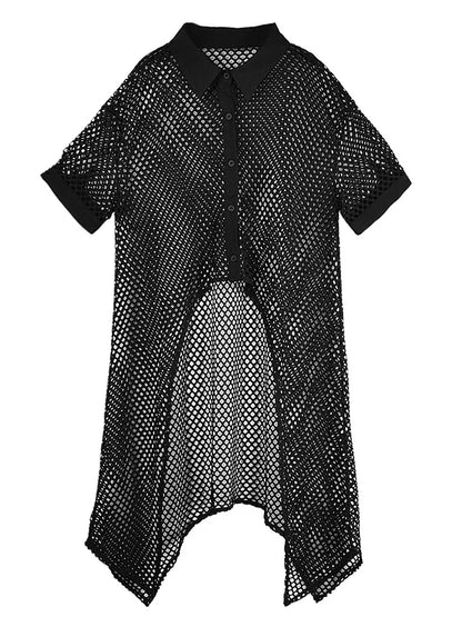 XITAO Asymmetrical Single Breasted Dress Casual A-line Loose Fitting Slimming Hollow Out Half Sleeve Summer Female Dress GYX1662