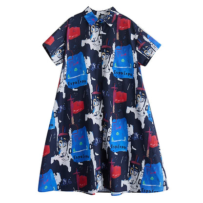 XITAO Irregular Print Loose Female Shirt Dress Personality Korea Women Summer New Casual Short Sleeve Slimming Dress ZMY1134