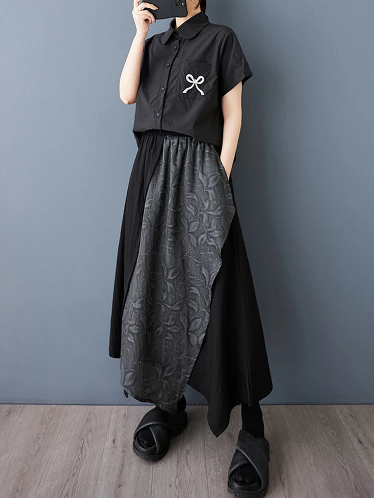XITAO Loose Asymmetric Women Skirt Trend Contrast Color Patchwork Women Casual Irregular Elastic Waist Simple Skirt HQQ2464