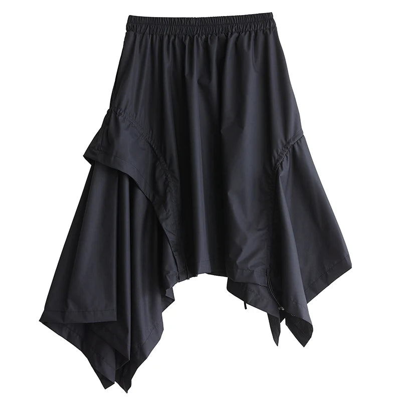 XITAO Irregular Pleated Drawstring Skirt Casual Elastic Waist Solid Color Personality A-line Korea Summer Women Skirt GYX1560