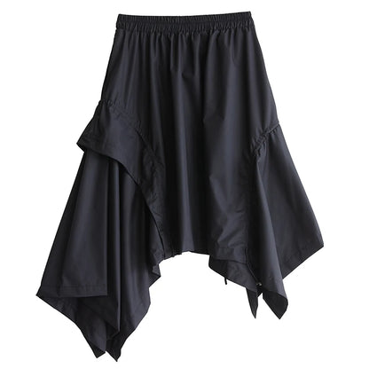 XITAO Irregular Pleated Drawstring Skirt Casual Elastic Waist Solid Color Personality A-line Korea Summer Women Skirt GYX1560