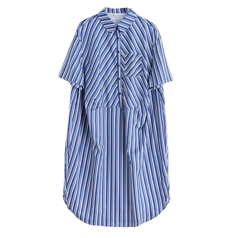 XITAO Patchwork Print Stripe Pullover Dress Turn-down Collar A-line Casual Half Sleeve Leisure New Summer Female Dress GYX1572