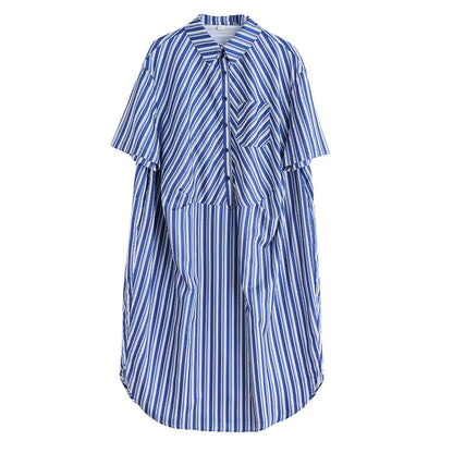 XITAO Patchwork Print Stripe Pullover Dress Turn-down Collar A-line Casual Half Sleeve Leisure New Summer Female Dress GYX1572
