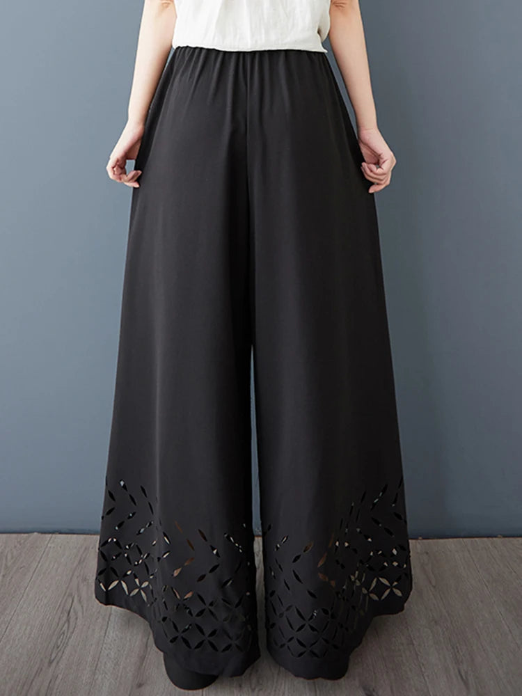 XITAO Hollow Out Wide-leg Elastic Waist Pant Casual Solid Color Slimming Korea New Arrival Personality Spring Women Pant GYX1525