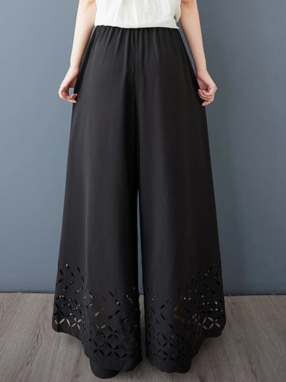 XITAO Hollow Out Wide-leg Elastic Waist Pant Casual Solid Color Slimming Korea New Arrival Personality Spring Women Pant GYX1525