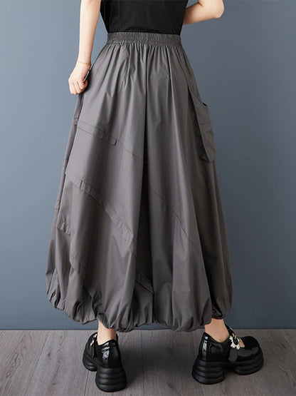 XITAO Bud Pocket Pleated Skirt Casual Loose Fitting Personality Elastic Waist Bubble Fashion New Loose Women Skirt ZMY1089