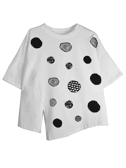 XITAO Polka Dot Irregular O-neck Half Sleeve T-shirt Casual Loose Fitting Simple Fashion Classic Style Summer Women Tee GJ1130