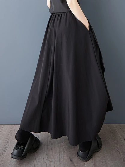 XITAO Patchwork Bud Button Elastic Waist Skirt Casual Loose Fitting A-line Personality Solid Color Summer Women Skirt  ZMY1070