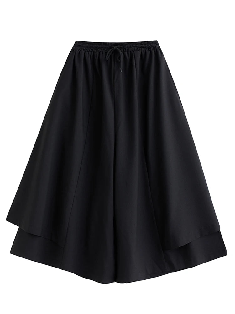 XITAO Elastic Waist Bandage Ankle Length Pants Casual Loose Patchwork Pleated Solid Color Spring Women Wide Leg Pants DMJ3877
