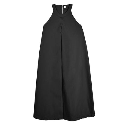 XITAO Pleated Drawstring O-neck Dress Sleeveless A-line Simple Solid Color Personality Pullover Summer Women Dress ZMY1161
