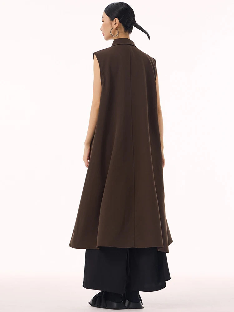 XITAO Vintage Patchwork Loose Dress Personality Sleeveless Single Breasted Women Casual Fashion Simple Shirt Dress GMM1303