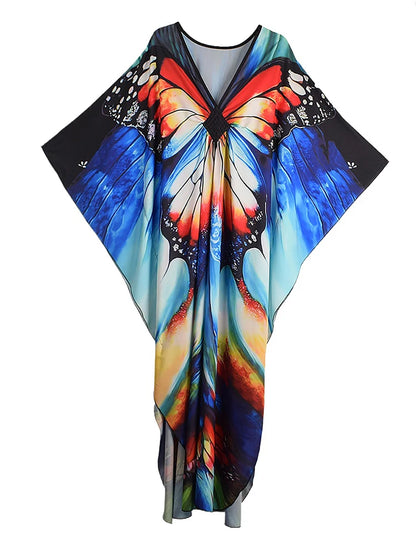 XITAO Irregular Print V-neck Bat Sleeve Female Dress Summer Women Thin Pullover All Match Fashion Street Tide Dress GJ1208