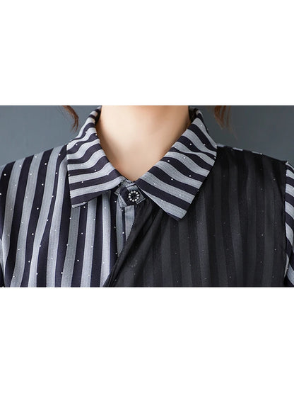XITAO Striped Sequined Patchwork Female Dress Loose Turn-down Collar Asymmetrical Personality Summer Woman Shirt Dress ZMY1241