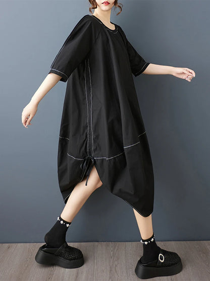 XITAO Irregular O-neck Solid Color Dress Half Sleeve Patchwork Casual New Arrival All-match Summer Woman Slimming Dress ZMY1357