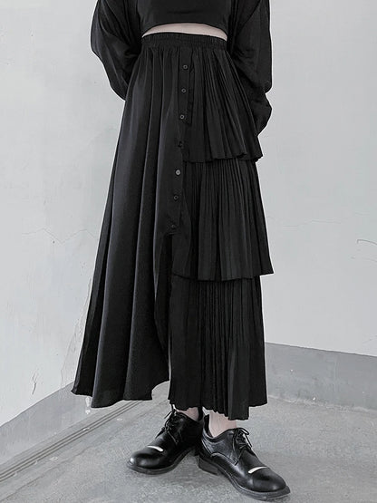 XITAO Folds Irregular Button Skirt Personality Ruffles Patchwork Women Simple Solid Color All-match Elastic Waist Skirt ZMY1077
