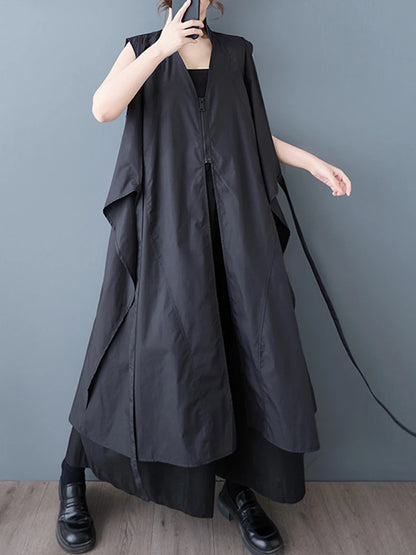 XITAO Zipper Patchwork V-neck Dress Casual Sleeveless Lace-up A-line New Arrival Sweet Simple Leisure Spring Women Dress ZY8937