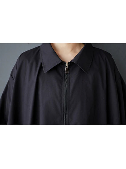 XITAO Loose Vintage Zipper Dress Simple Solid Color Long Sleeve Women Personality Hem Casual Turn-down Collar Dress ZMY1056