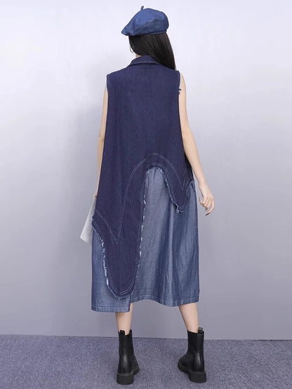 XITAO Casual Patchwork Dress Loose Irregular Turn-down Collar Single Breasted Women Summer Trend A-line Shirt Dress ZMY1158