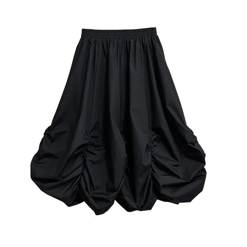 XITAO Loose Irregular Folds Skirt Street Trendy Asymmetric A-line Women Solid Color All-match Elastic Waist Skirt GMM1323