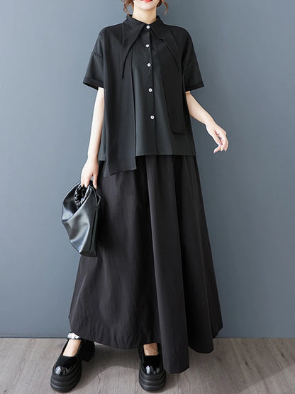 XITAO Irregular Single Breasted Shirt Casual Turn-down Collar Short Sleeve New Slimming Ribbon Summer Women Blouse ZMY1058