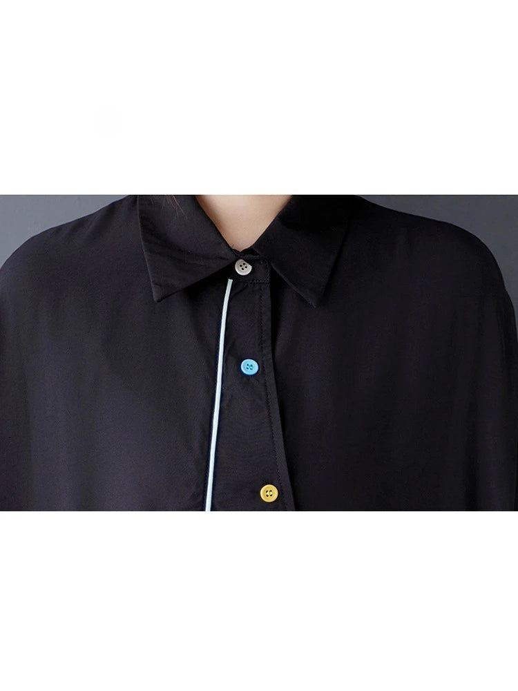 XITAO Asymmetrical Patchwork Single Breasted Dress Turn-down Collar Short Sleeve Pullover Loose Casual Slimming Dress ZMY1055