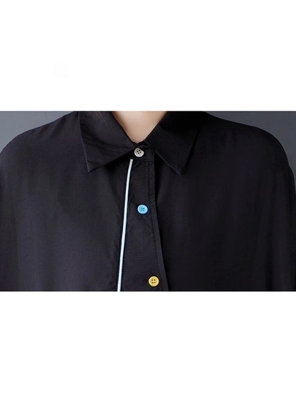 XITAO Asymmetrical Patchwork Single Breasted Dress Turn-down Collar Short Sleeve Pullover Loose Casual Slimming Dress ZMY1055
