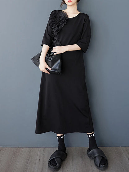 XITAO Flower Patchwork Loose Female Dress Vintage Solid Color Temperament Elegant Women Simple Irregular Casual Dress ZMY1064