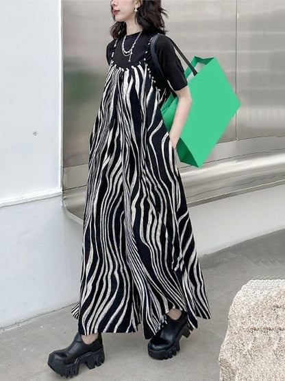 XITAO Loose Striped Pocket Jumpsuits Print Spaghetti Strap Personality Simple Casual Slimming Summer Woman Jumpsuits GYX1654