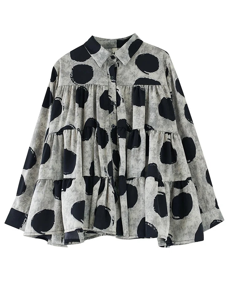 XITAO Loose Folds Print Dot Shirt Casual Single Breasted Women Spring New Simplicity All-match Trend Street Wind Top DMJ3770