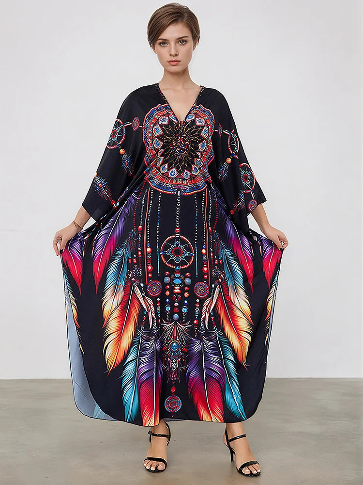 XITAO Bat Wing Sleeve Loose Print Dress Side Slit Personality Trend All-match Pullover Casual Elegant Summer Female Dress GJ1202