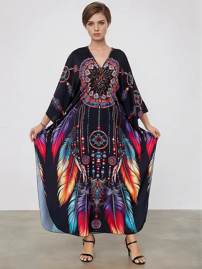 XITAO Bat Wing Sleeve Loose Print Dress Side Slit Personality Trend All-match Pullover Casual Elegant Summer Female Dress GJ1202