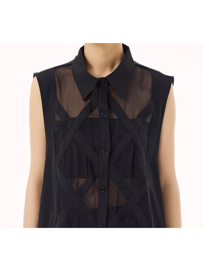 XITAO Vintage Patchwork Loose Dress Personality Sleeveless Single Breasted Women Casual Fashion Simple Shirt Dress GMM1303