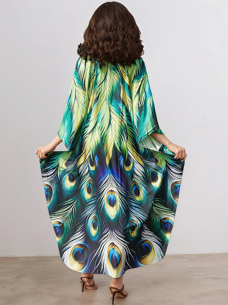 XITAO Personality Print Cartoon Thin Dress Women Summer Beach Style Bat Sleeve Loose Pullover A-line Women Dress GJ1211