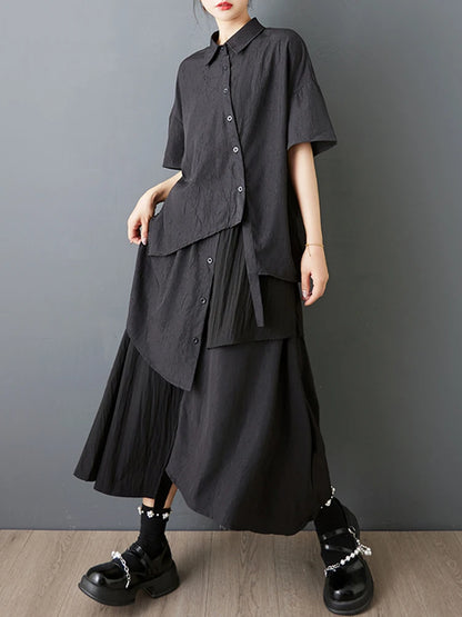 XITAO Irregular Short Sleeve Casual Blouse Turn-down Collar Loose Single Breasted All Match Fashion Summer Woman Shirts ZMY1220