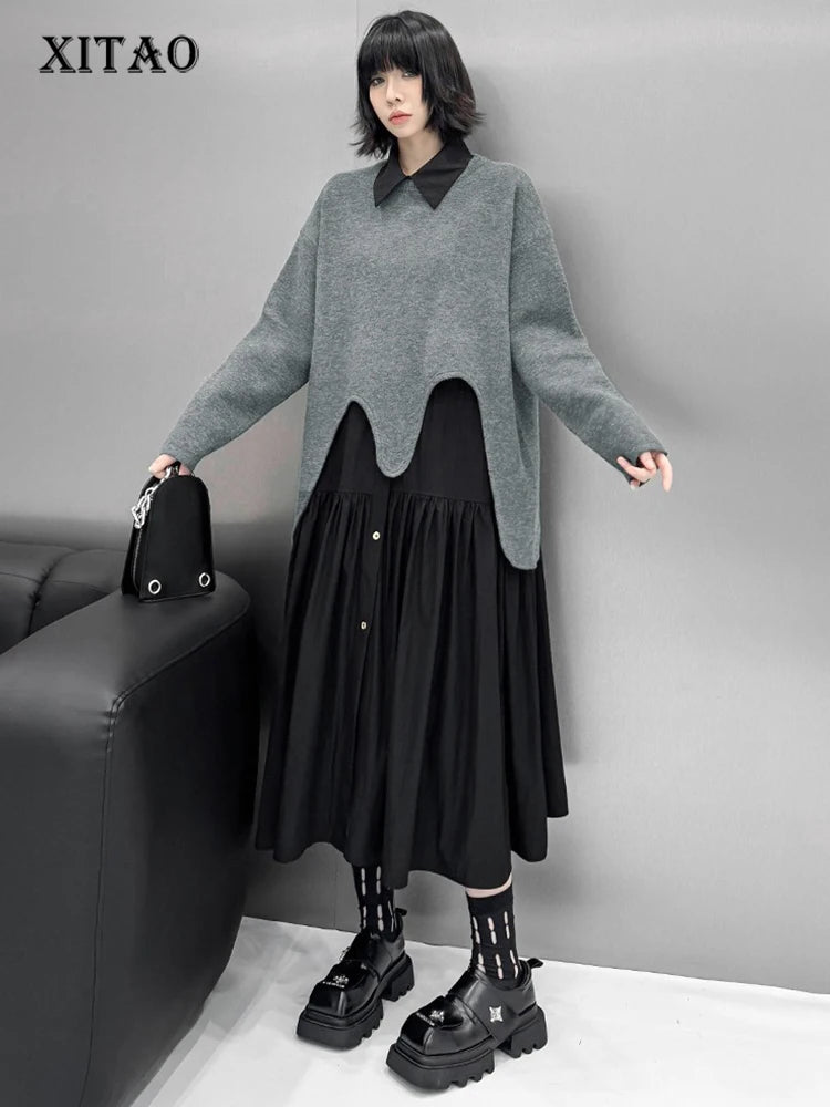 XITAO Loose Irregular O-neck Female Sweaters Solid Color Slimming All-match Women Casual Fashion Asymmetric Pullovers GMM1290
