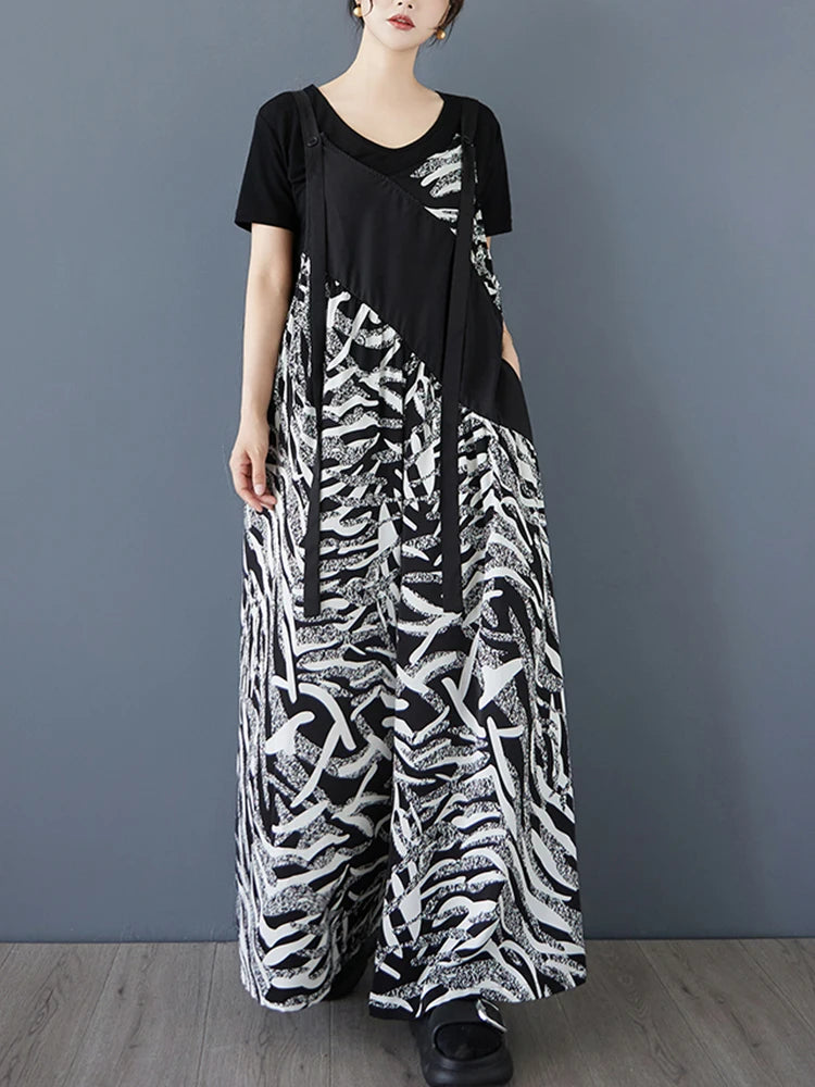 XITAO Irregular Patchwork Print Jumpsuits Contrast Color Loose Casual Slimming Temperament Simple Summer Woman Jumpsuits ZMY1366