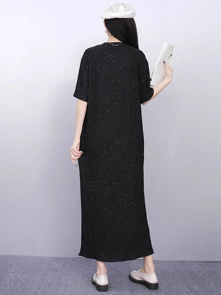 XITAO Embroidered Flares Patchwork Asymmetrical Dress Solid Color O-neck Pullover Slimming All Match Temperament Dress ZMY1186