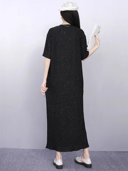 XITAO Embroidered Flares Patchwork Asymmetrical Dress Solid Color O-neck Pullover Slimming All Match Temperament Dress ZMY1186