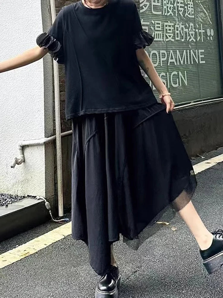 XITAO Solid Color Petal Sleeves T-shirts Irregular Loose Casual O-neck New Arrival Personality Slimming Summer Woman T-shirts ZMY1383