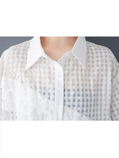 XITAO Asymmetric Patchwork Shirt Casual Short Sleeve Turn-down Collar Solid Color Loose Fitting Summer Female Blouse ZMY1052
