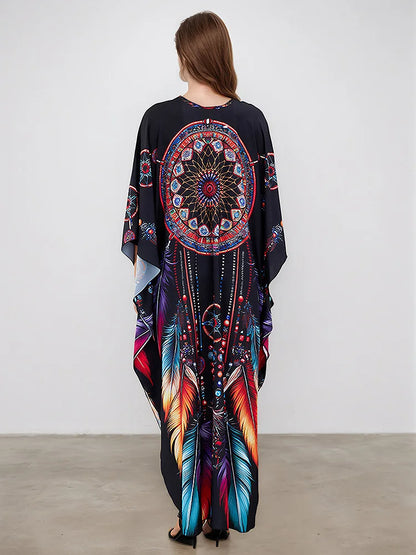 XITAO Bat Wing Sleeve Loose Print Dress Side Slit Personality Trend All-match Pullover Casual Elegant Summer Female Dress GJ1202